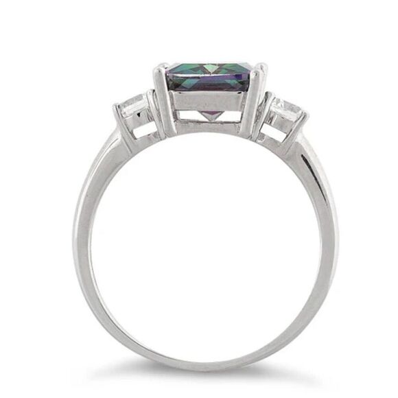 Sterling Silver Triple Rectangular Rainbow Mystic Topaz CZ Ring New - Picture 4 of 4